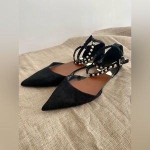 Zara Black Pearl Ankle D' Orsay Pointed Flats